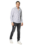 Camisas Para Hombre Bobois Moda Casuales De Manga Larga Con Estampado De Cuadros Regular Fit B35219 Blanco