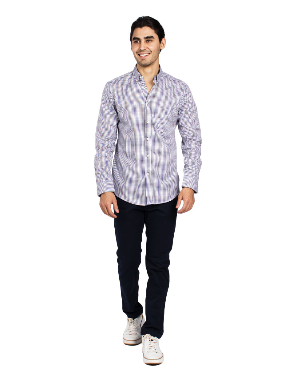 Camisas Para Hombre Manga Larga Micro Cuadros B45212 Olivo