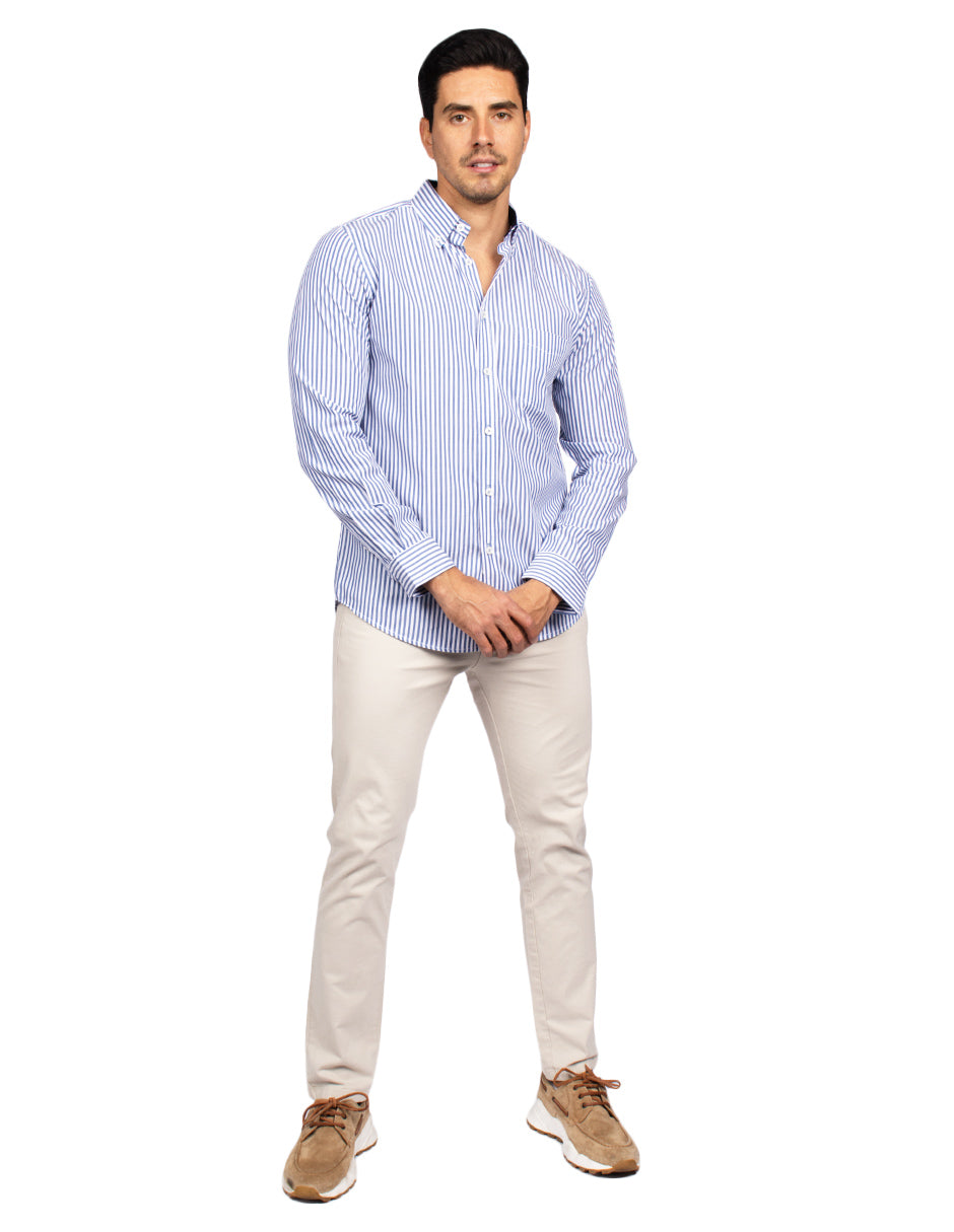 Camisas Para Hombre Manga Larga Rayas B45211 Azul