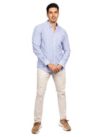 Camisas Para Hombre Manga Larga Rayas B45211 Azul