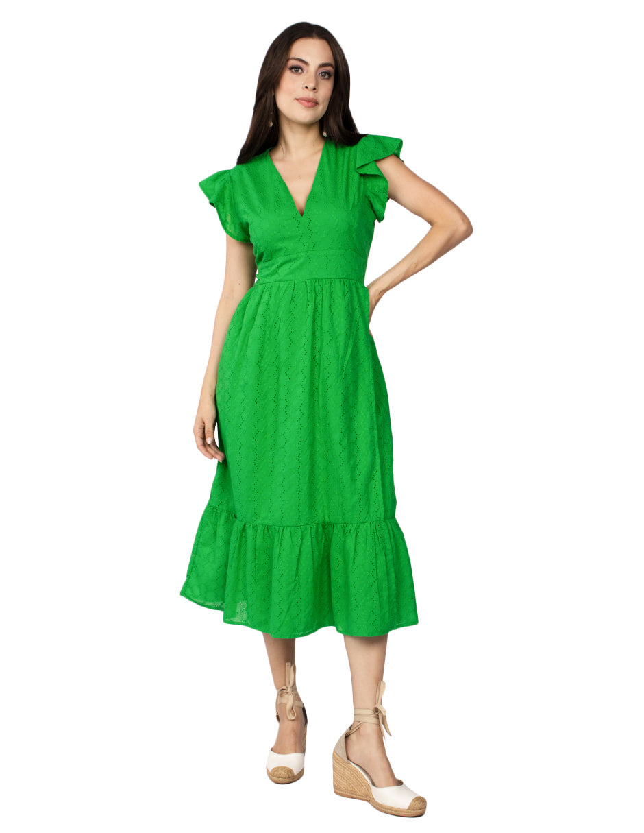 Vestidos Para Mujer Midi Bordado Comodo S51116 Verde