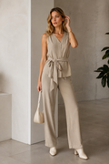 Pantalones Para Mujer Wide Leg Con Textura Básico W63110 Arena