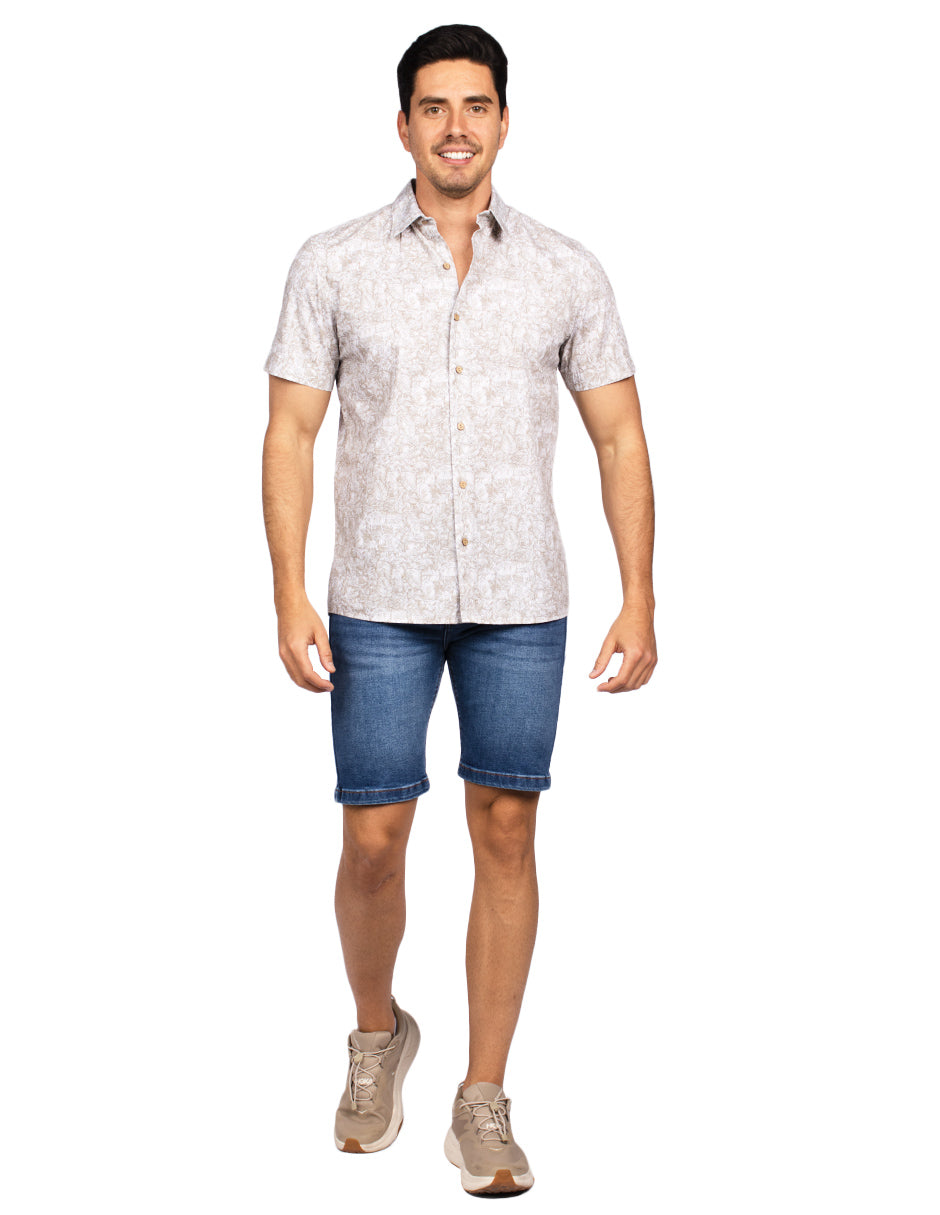 Camisas Para Hombre Estilo Lino B51366 Beige