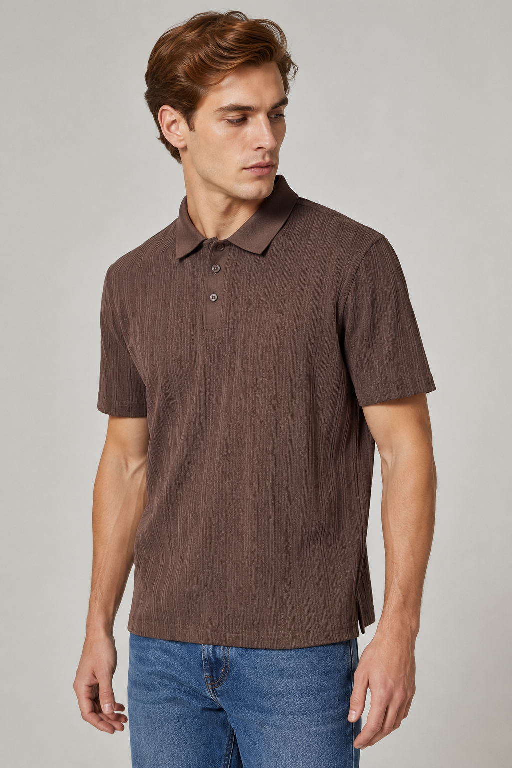 Playeras Polo Para Hombre De Tejido Punto Acanaladas A65406 Café