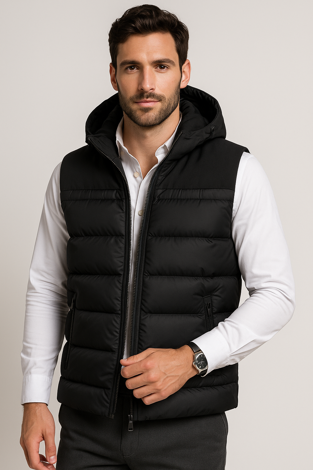 Chalecos Para Hombre Tipo Puffer Con Capucha H45305 Negro