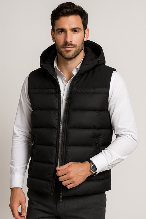 Chalecos Para Hombre Tipo Puffer Con Capucha H45305 Negro
