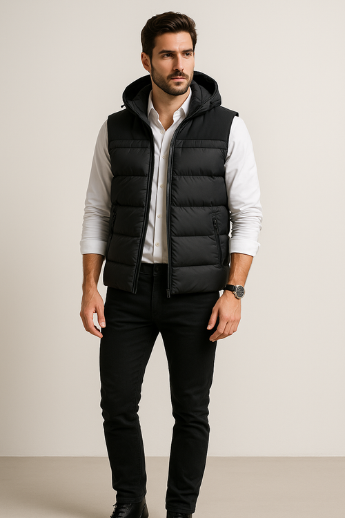 Chalecos Para Hombre Tipo Puffer Con Capucha H45305 Negro