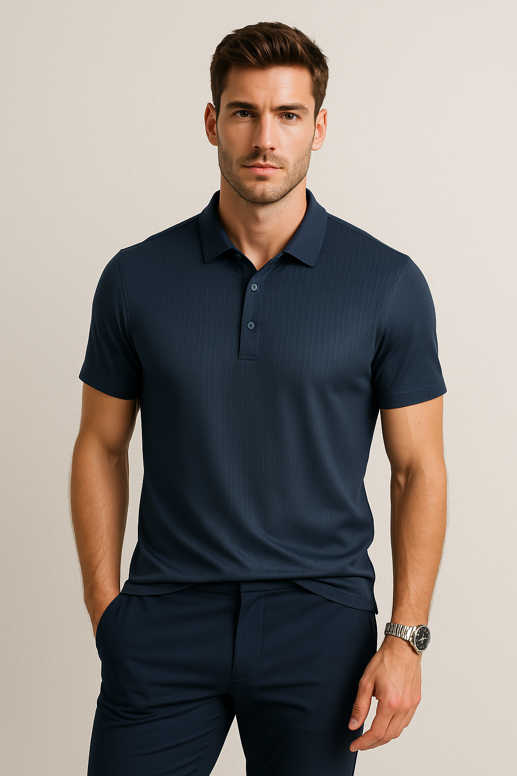 Playeras Polo Para Hombre Premium Con Textura A55404 Marino