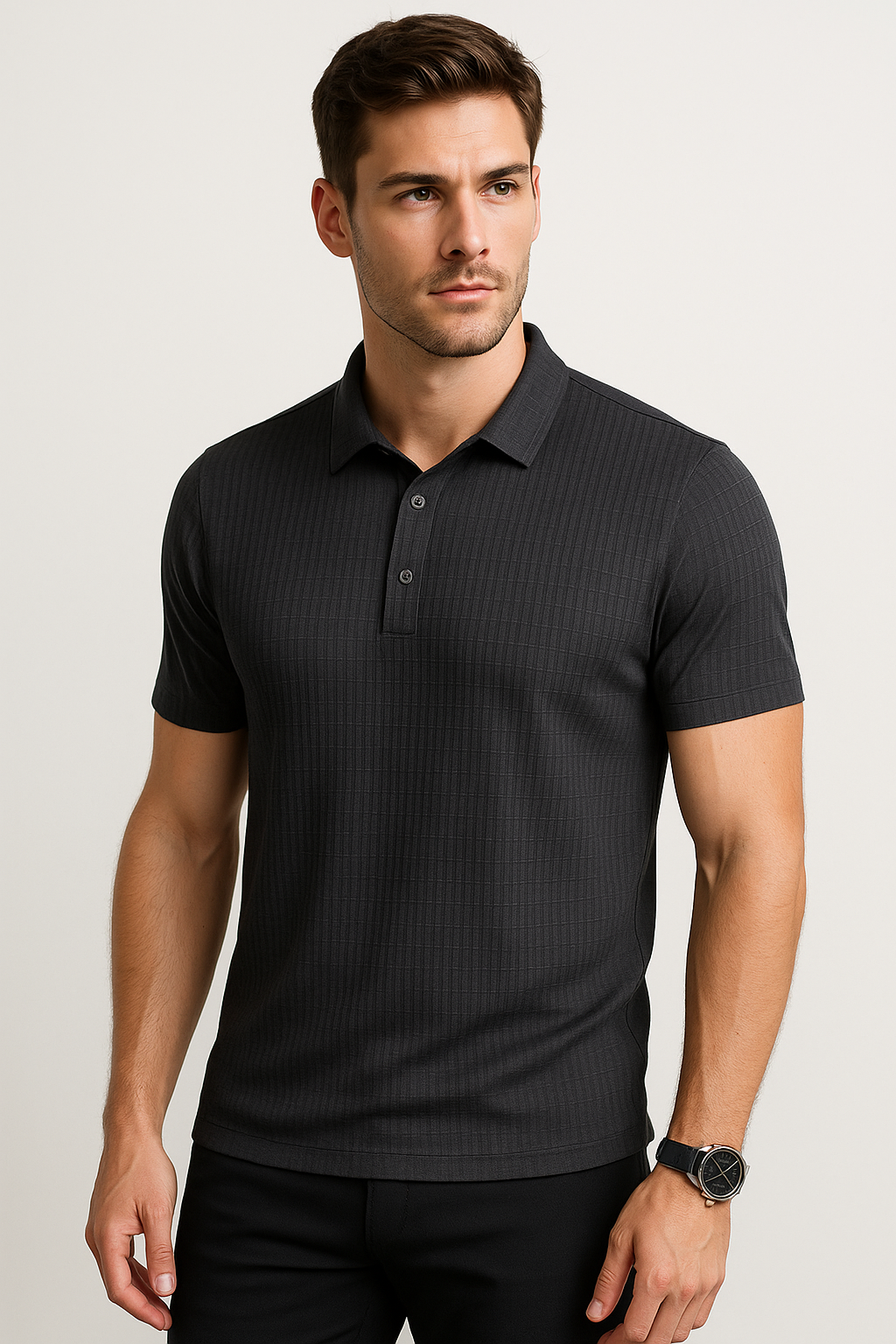 Playeras Polo Para Hombre Premium Con Textura A55404 Negro