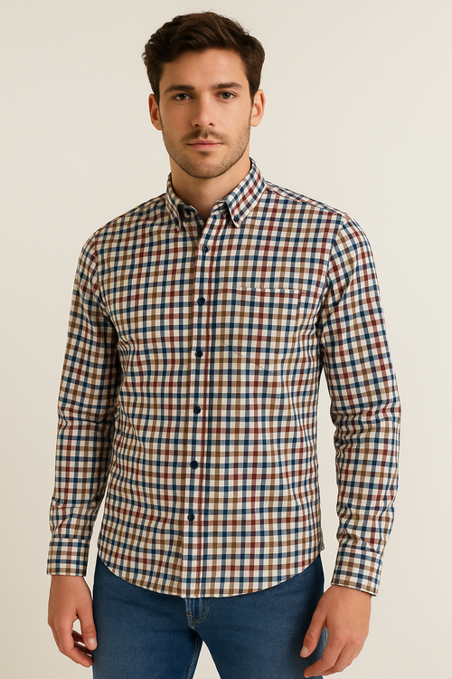 Camisas Para Hombre Manga Larga Multicolor B55211 Vino