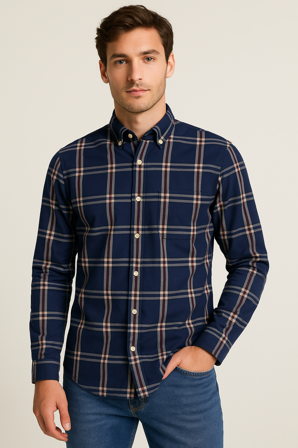 Camisas Para Hombre Cuadros Button Down B55106 Marino