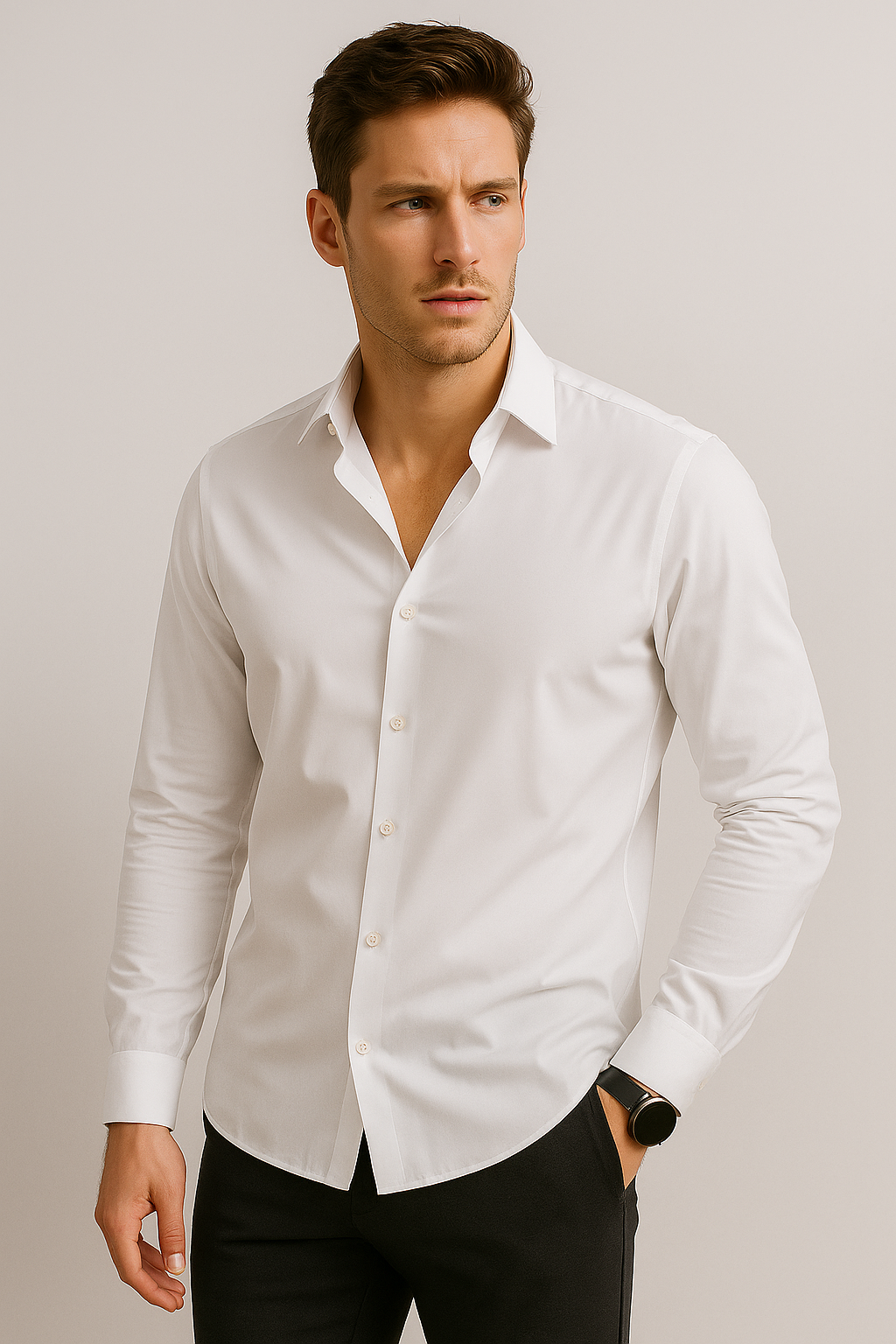 Camisas Para Hombre Premium Spandex B55401 Blanco