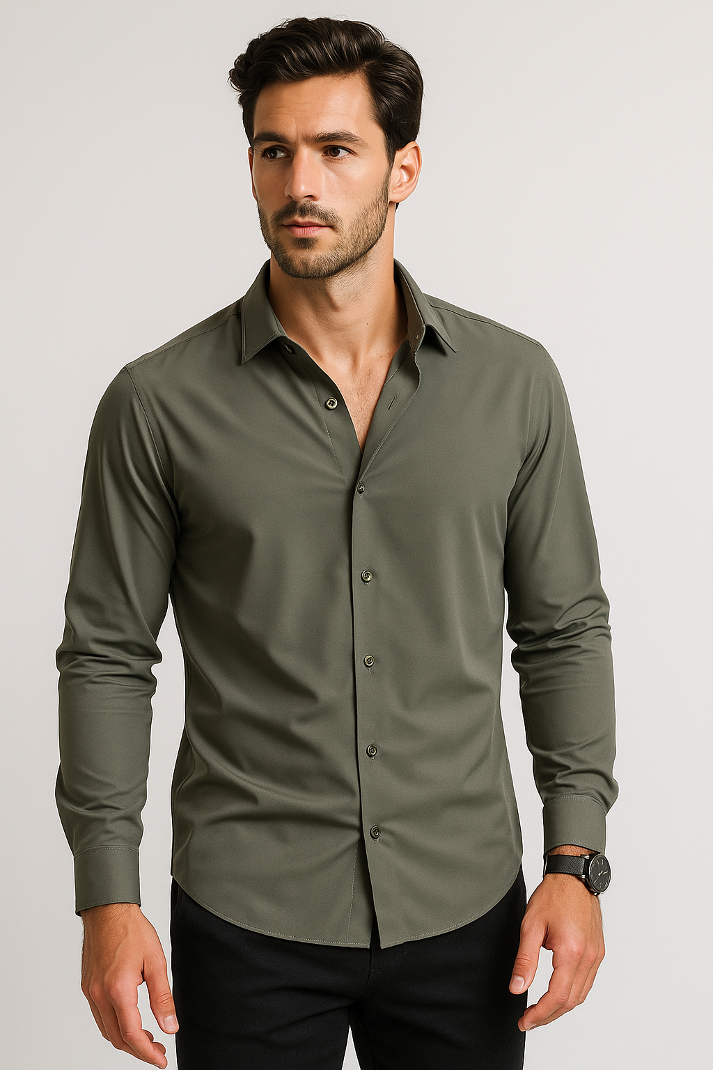 Camisas Para Hombre Premium Spandex B55401 Verde