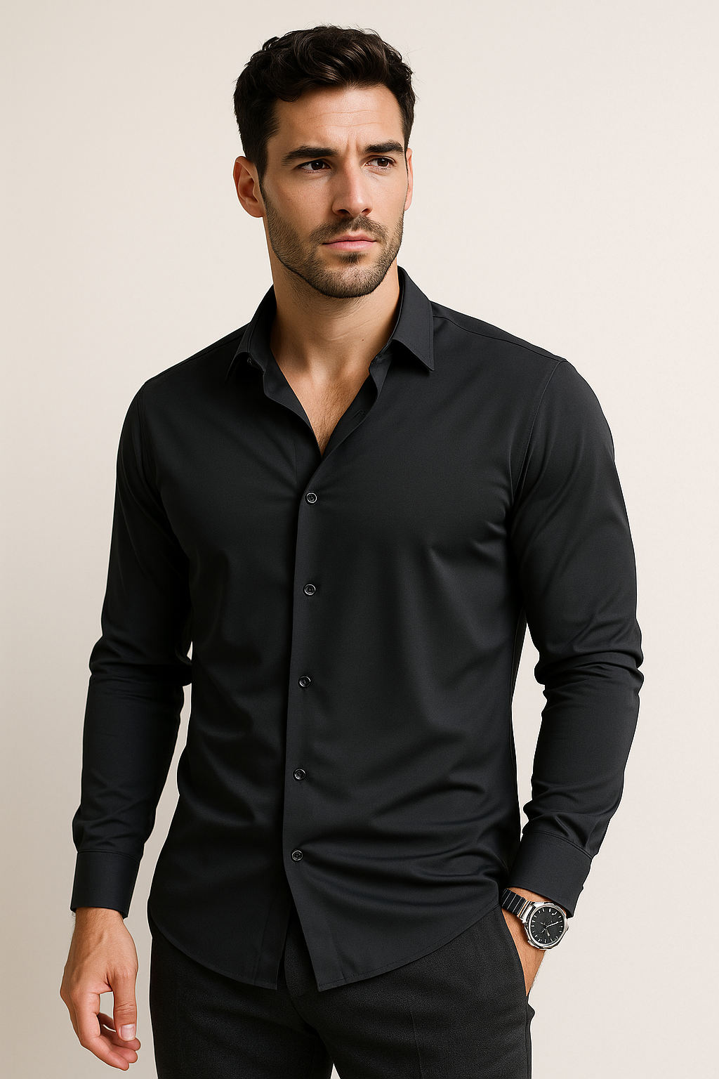 Camisas Para Hombre Premium Spandex B55401 Negro