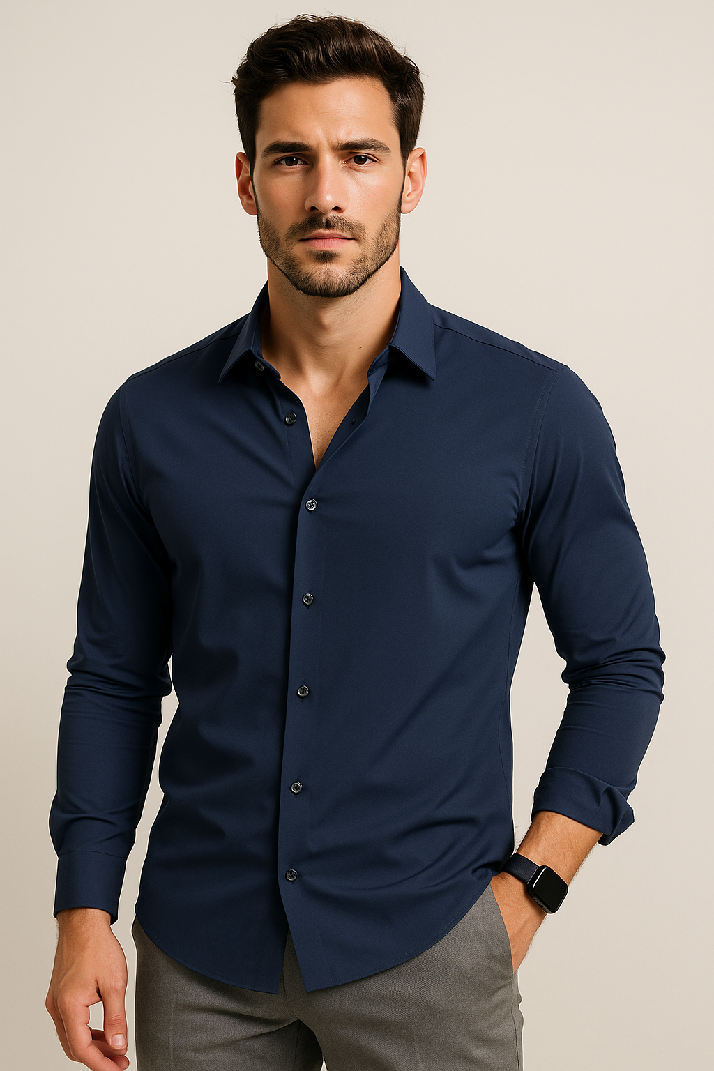Camisas Para Hombre Premium Spandex B55401 Marino