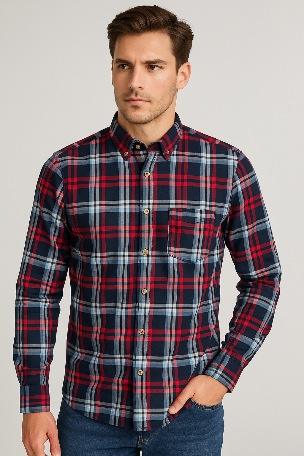 Camisas Para Hombre Cuadros Button Down B55101 Marino