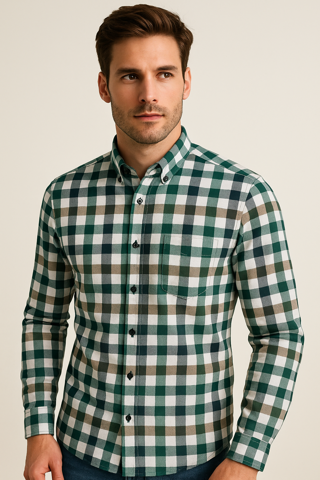 Camisas Para Hombre Oxford De Cuadros B55108 Blanco