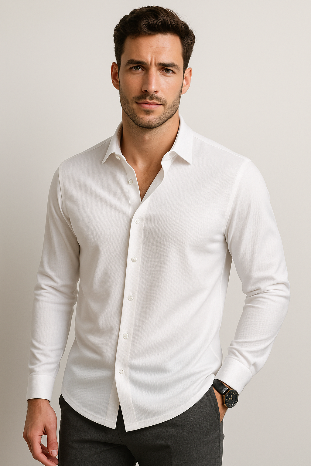 Camisas Para Hombre Piqué De Punto Spandex B55405 Blanco