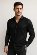 Camisas Para Hombre Piqué De Punto Super Stretch Non Iron B55405 Negro