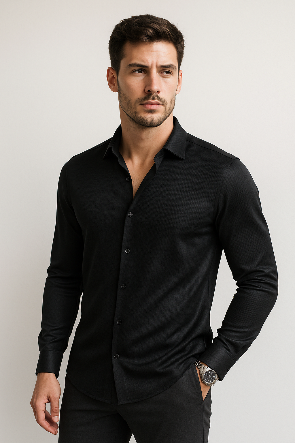 Camisas Para Hombre Piqué De Punto Spandex B55405 Negro