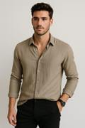 Camisas Para Hombre Manga Larga Ligera Planchado Facil B55407 Kaki