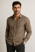 Camisas Para Hombre Manga Larga Ligera Planchado Facil B55407 Camel