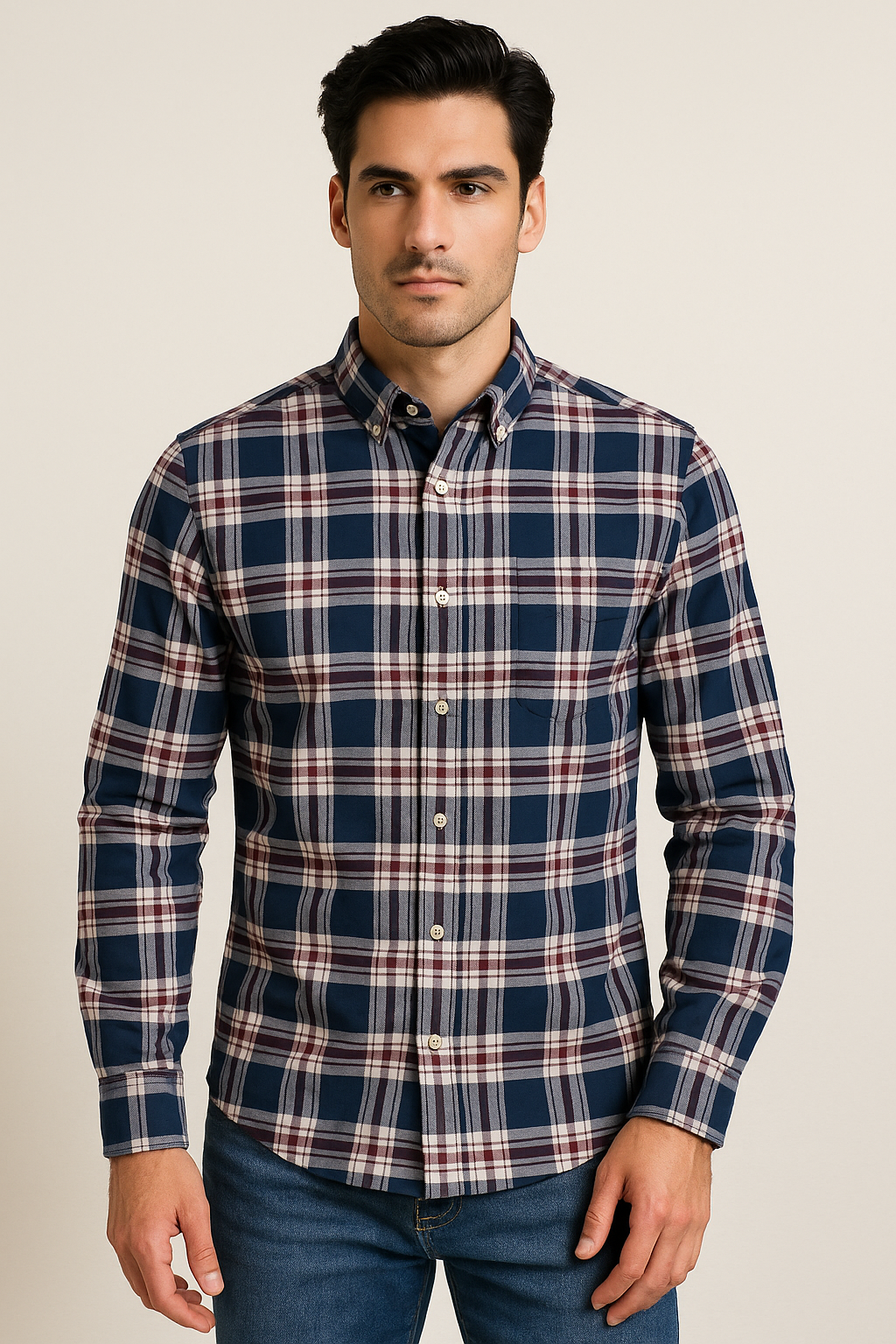 Camisas Para Hombre Oxford De Cuadros B55117 Petroleo