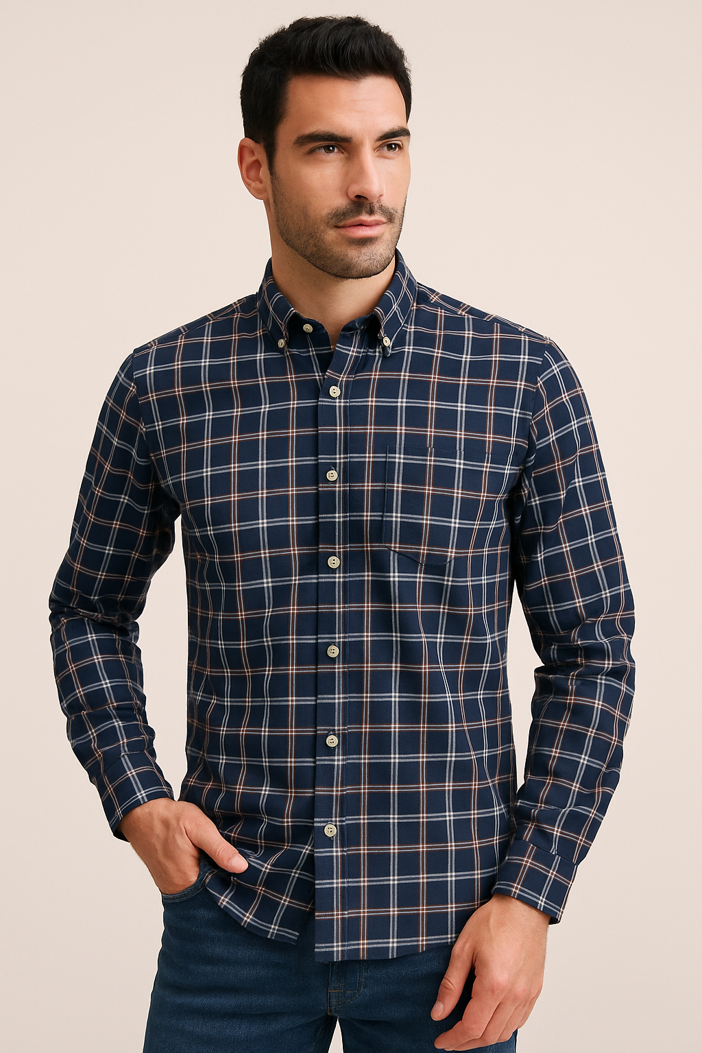 Camisas Para Hombre Oxford De Cuadros B55118 Marino
