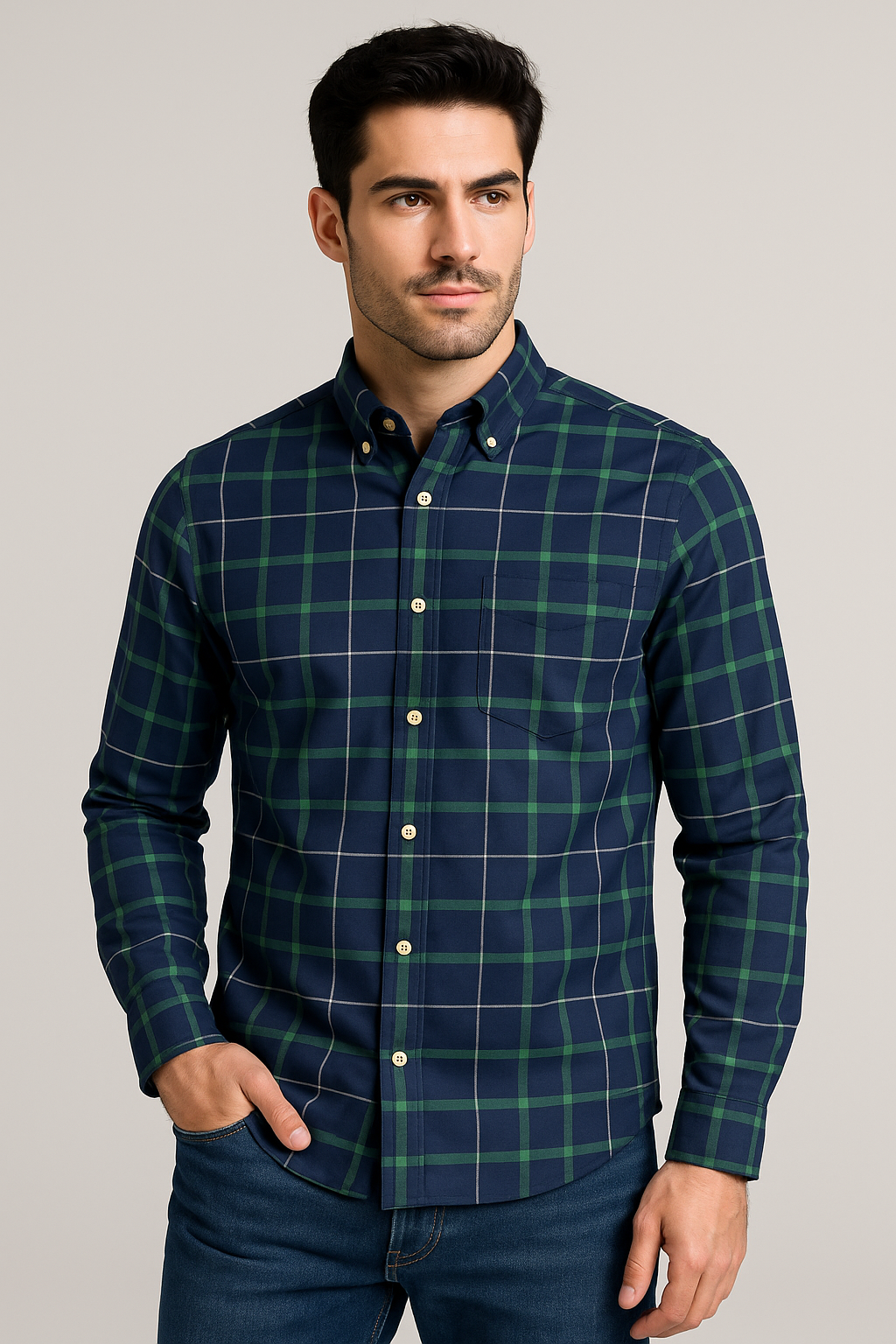 Camisas Para Hombre Oxford De Cuadros B55119 Botella