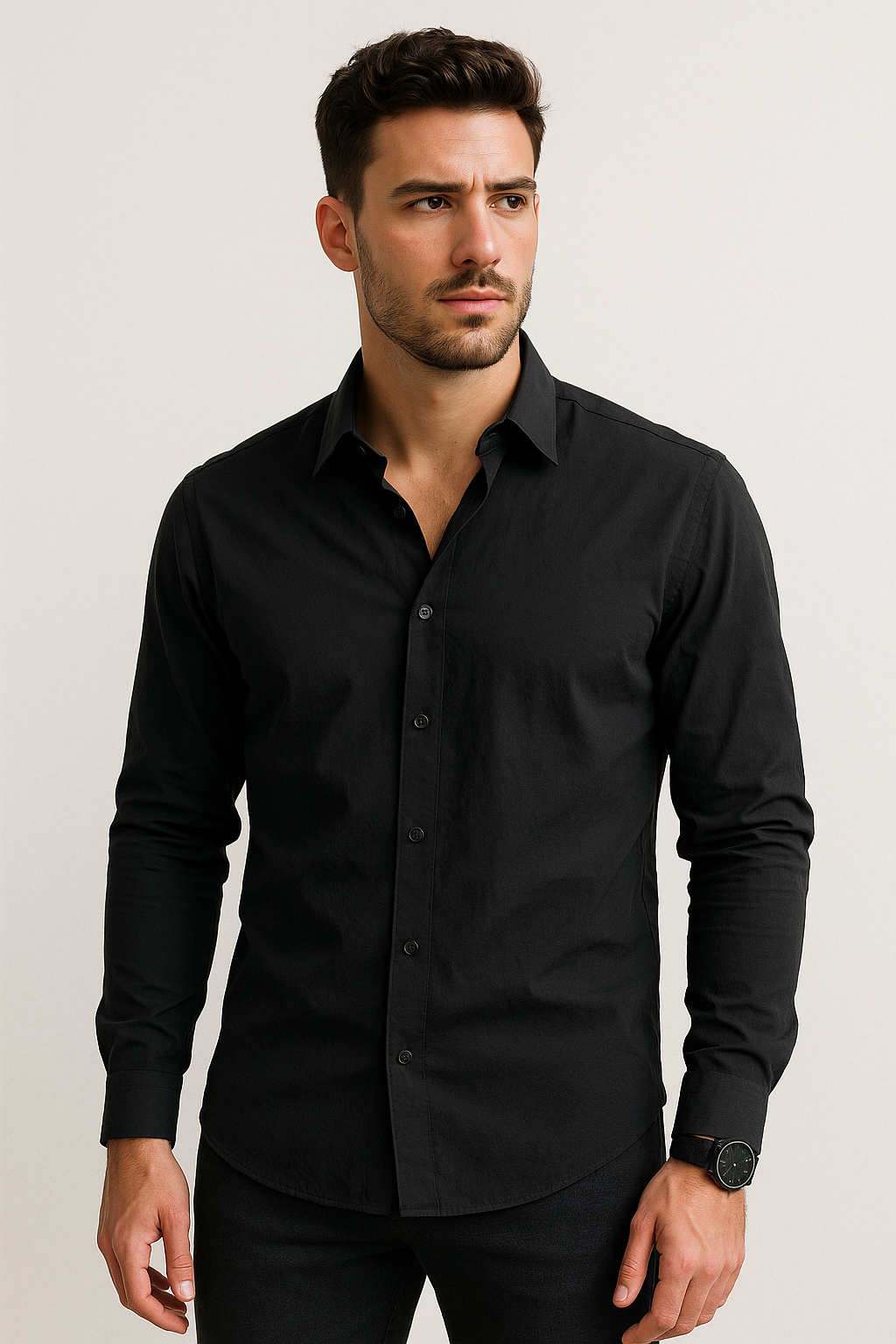 Camisas Para Hombre Formal Básica Lisa B55406 Negro
