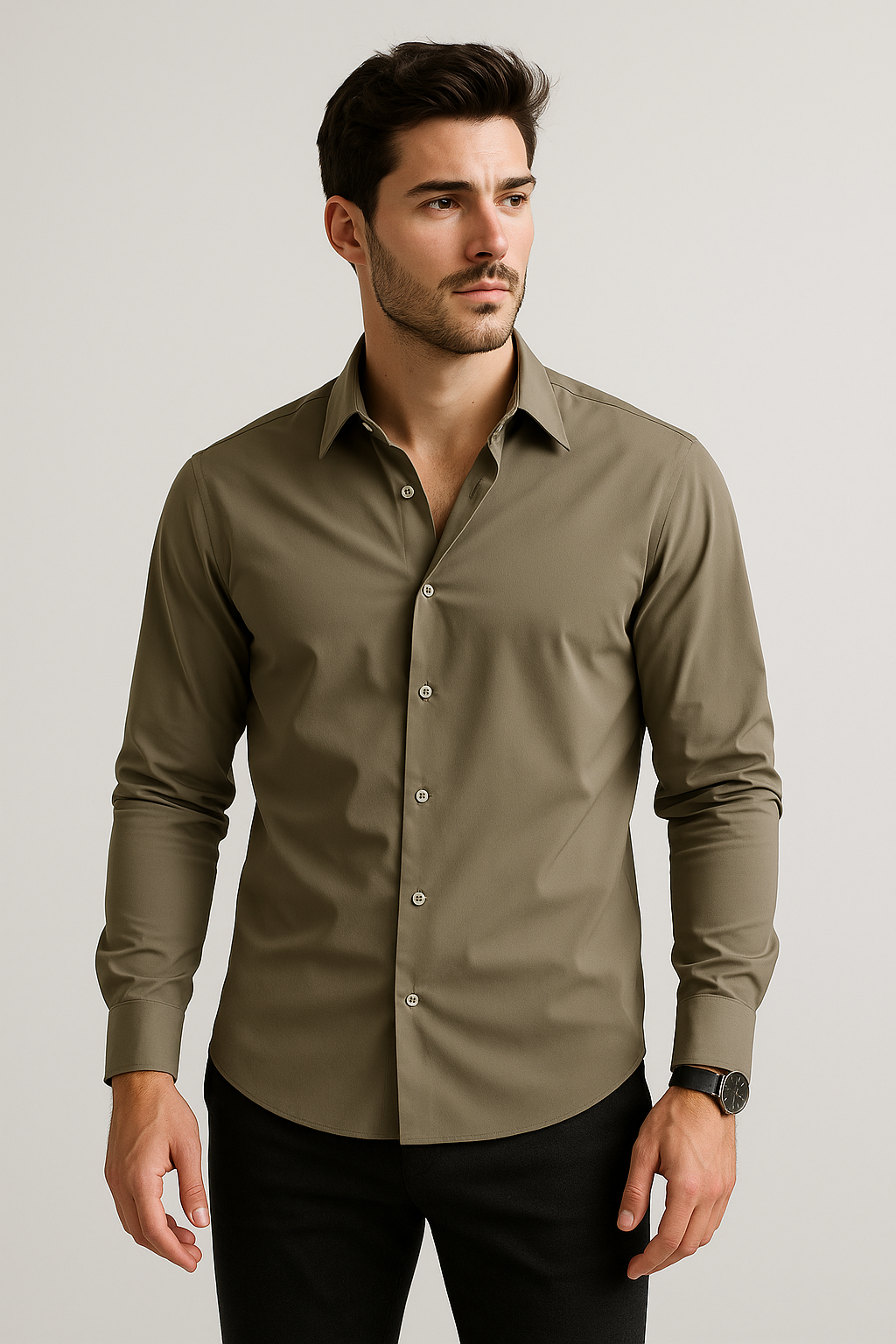 Camisas Para Hombre Formal Básica Lisa B55406 Kaki