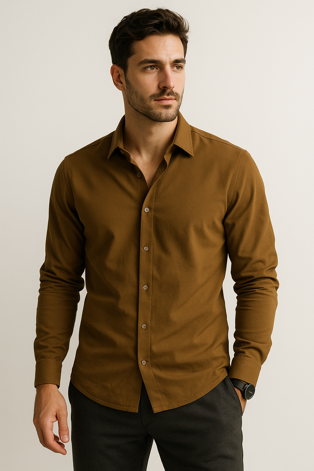 Camisas Para Hombre Formal Básica Lisa B55406 Tabaco