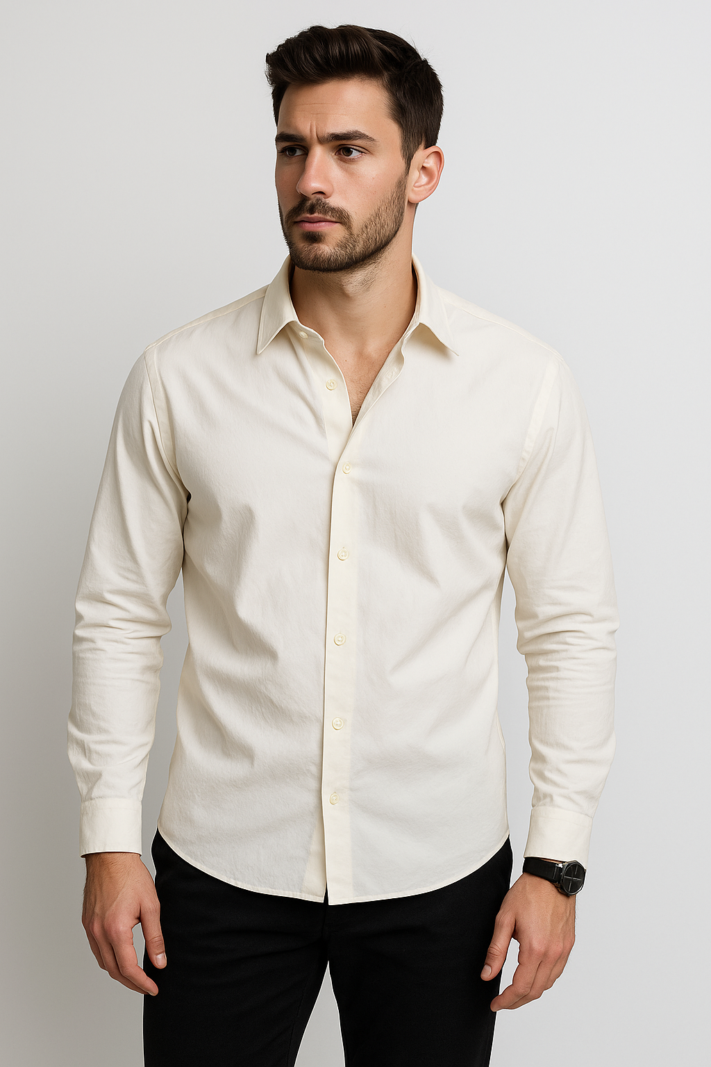 Camisas Para Hombre Formal Básica Lisa B55406 Hueso