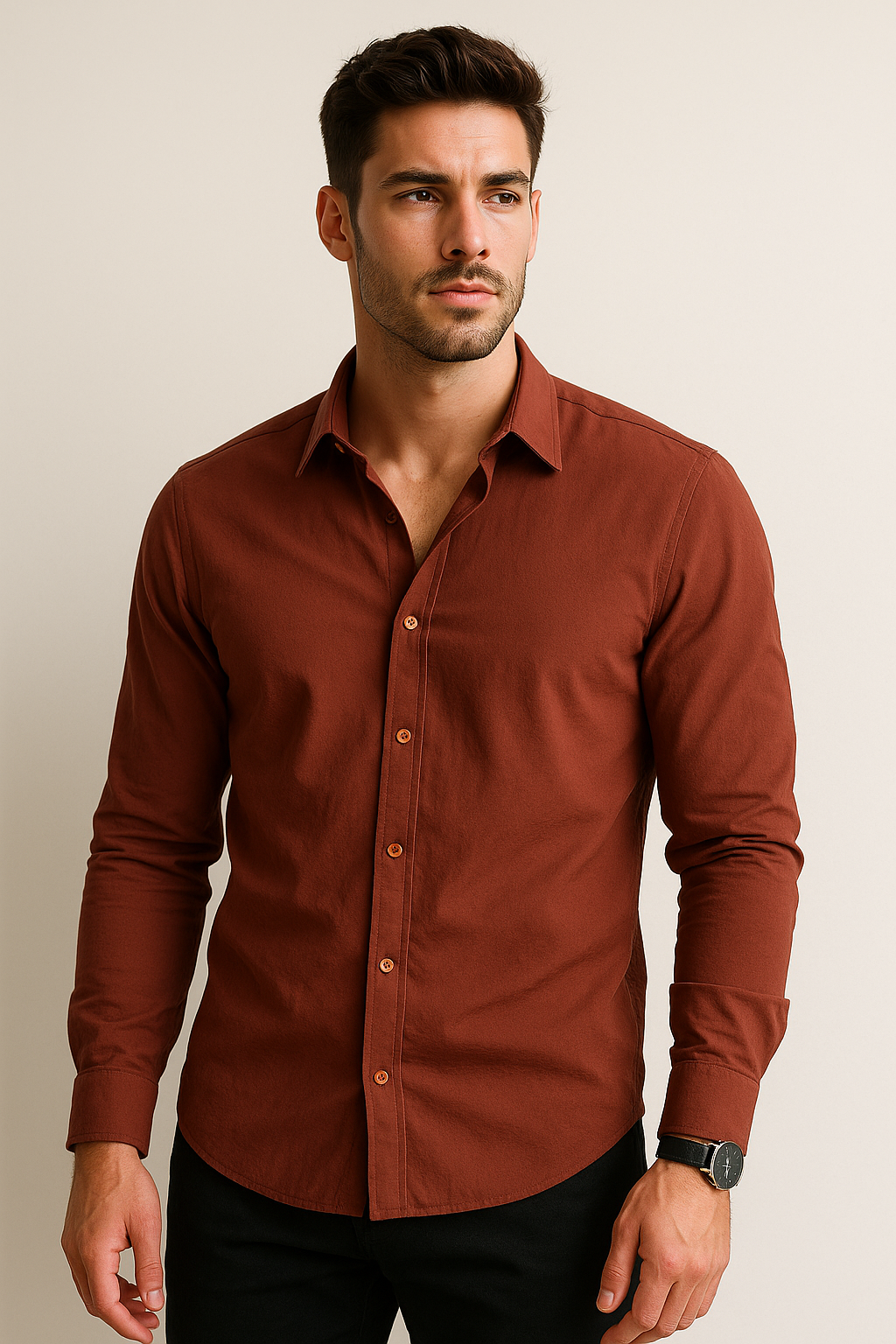 Camisas Para Hombre Formal Básica Lisa B55406 Rustico