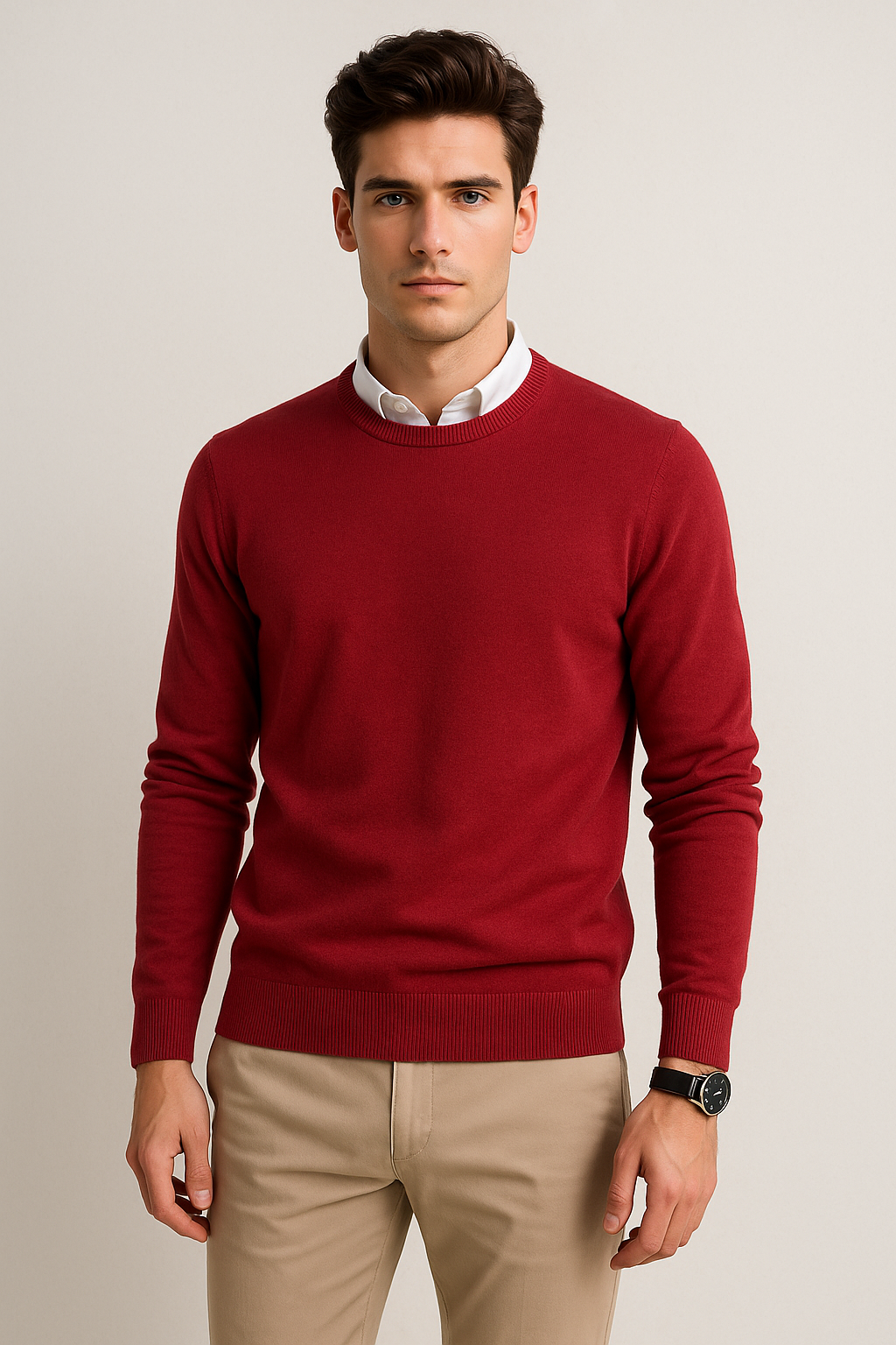 Suéteres Para Hombre Básico de Punto Fino E55301 Vino