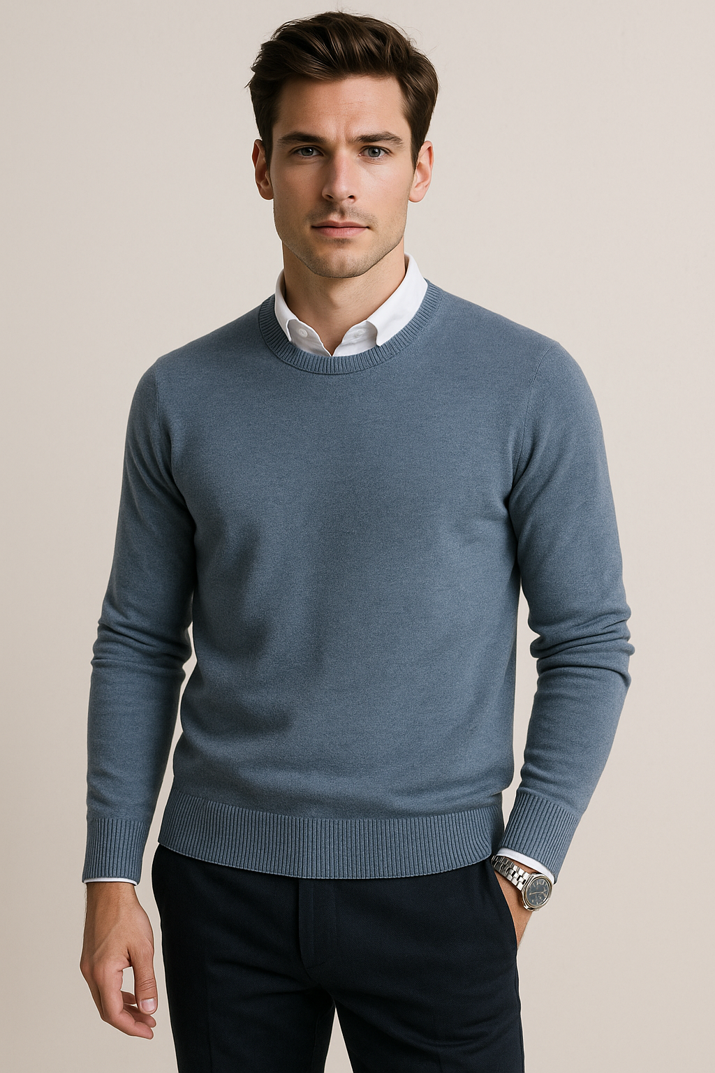 Suéteres Para Hombre Básico de Punto Fino E55301 Gris