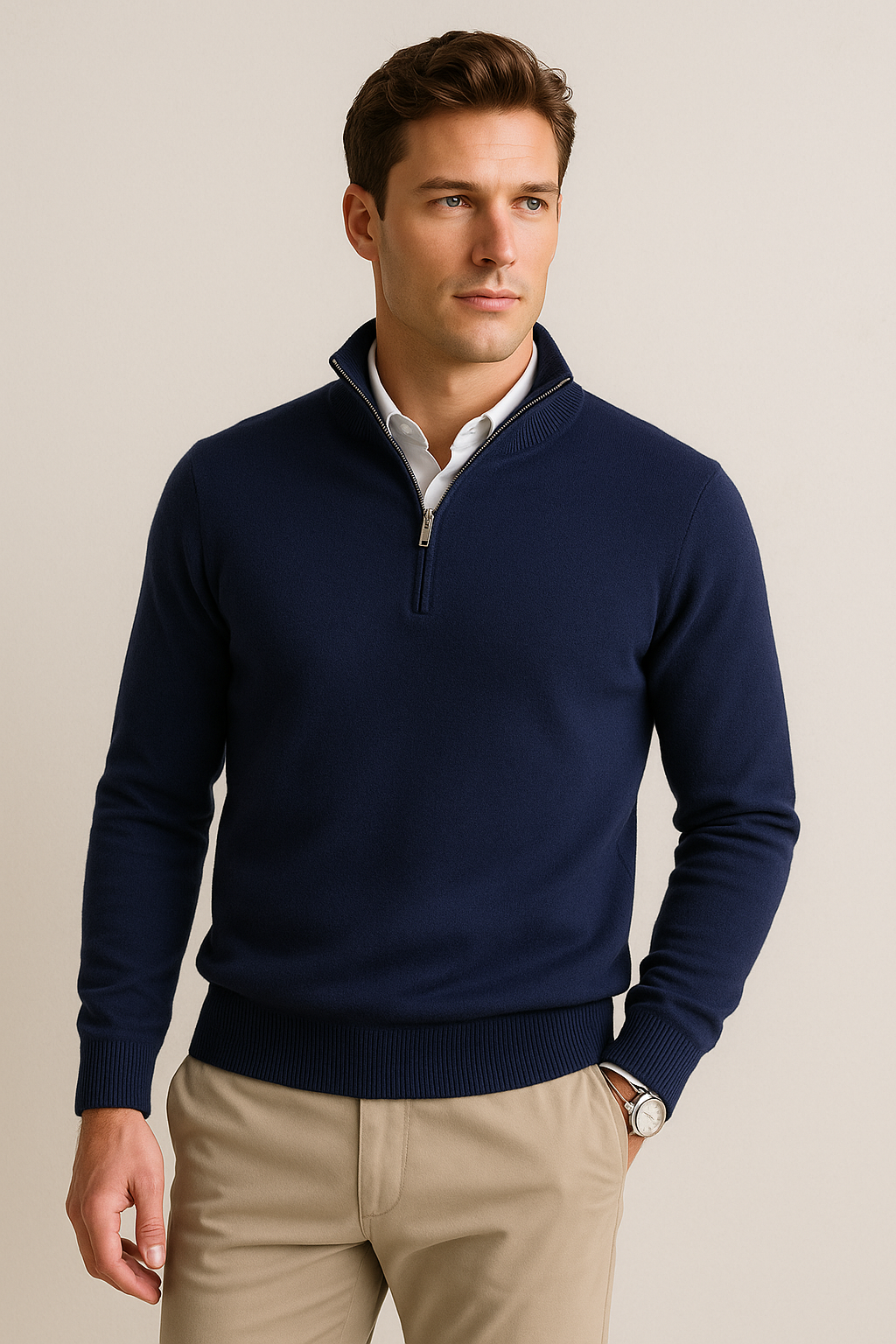 Suéteres Para Hombre De Punto Cuello Alto y Cremallera E55302 Marino