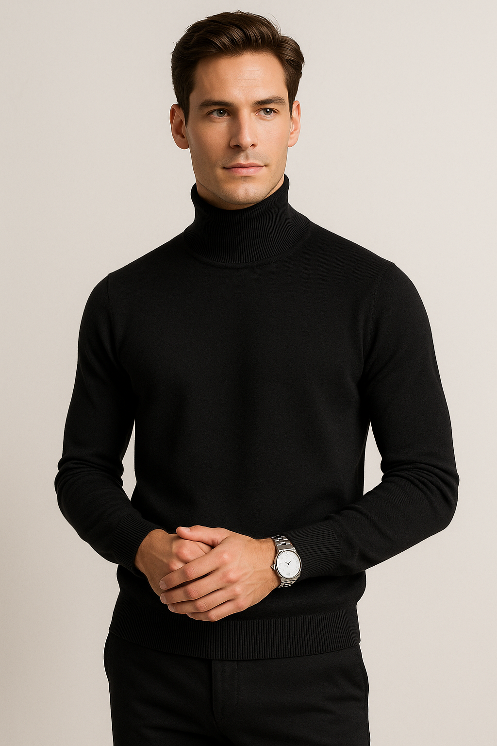 Suéteres Para Hombre De Punto Fino Cuello Tortuga E55303 Negro