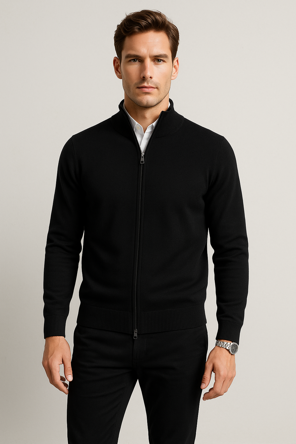 Suéteres Para Hombre De Punto Fino Básico Con Cierre E55304 Negro