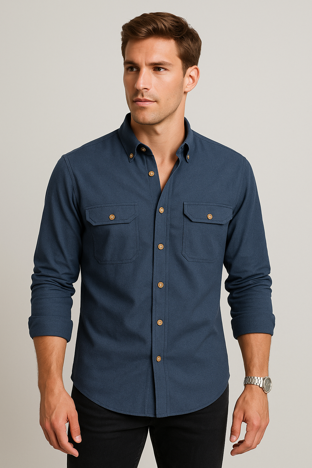 Camisas Para Hombre Relaxed Con Bolsillos B55131 Marino
