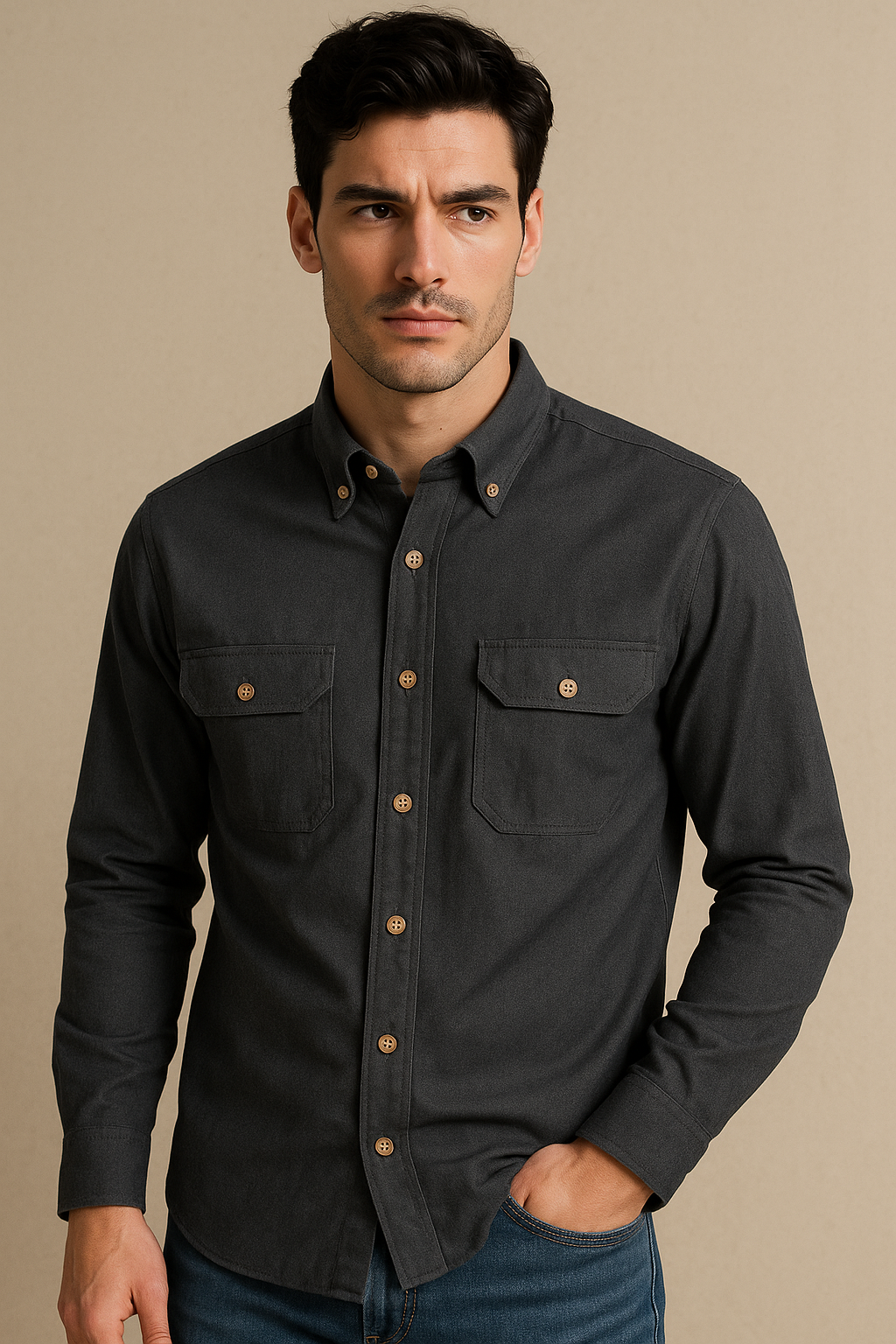 Camisas Para Hombre Relaxed Con Bolsillos B55131 Negro