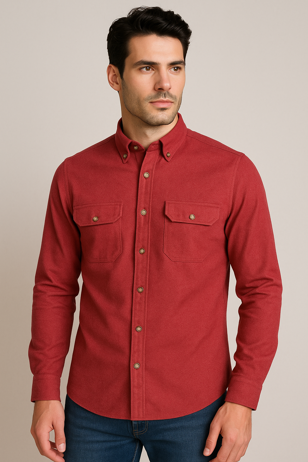 Camisas Para Hombre Relaxed Con Bolsillos B55131 Rojo
