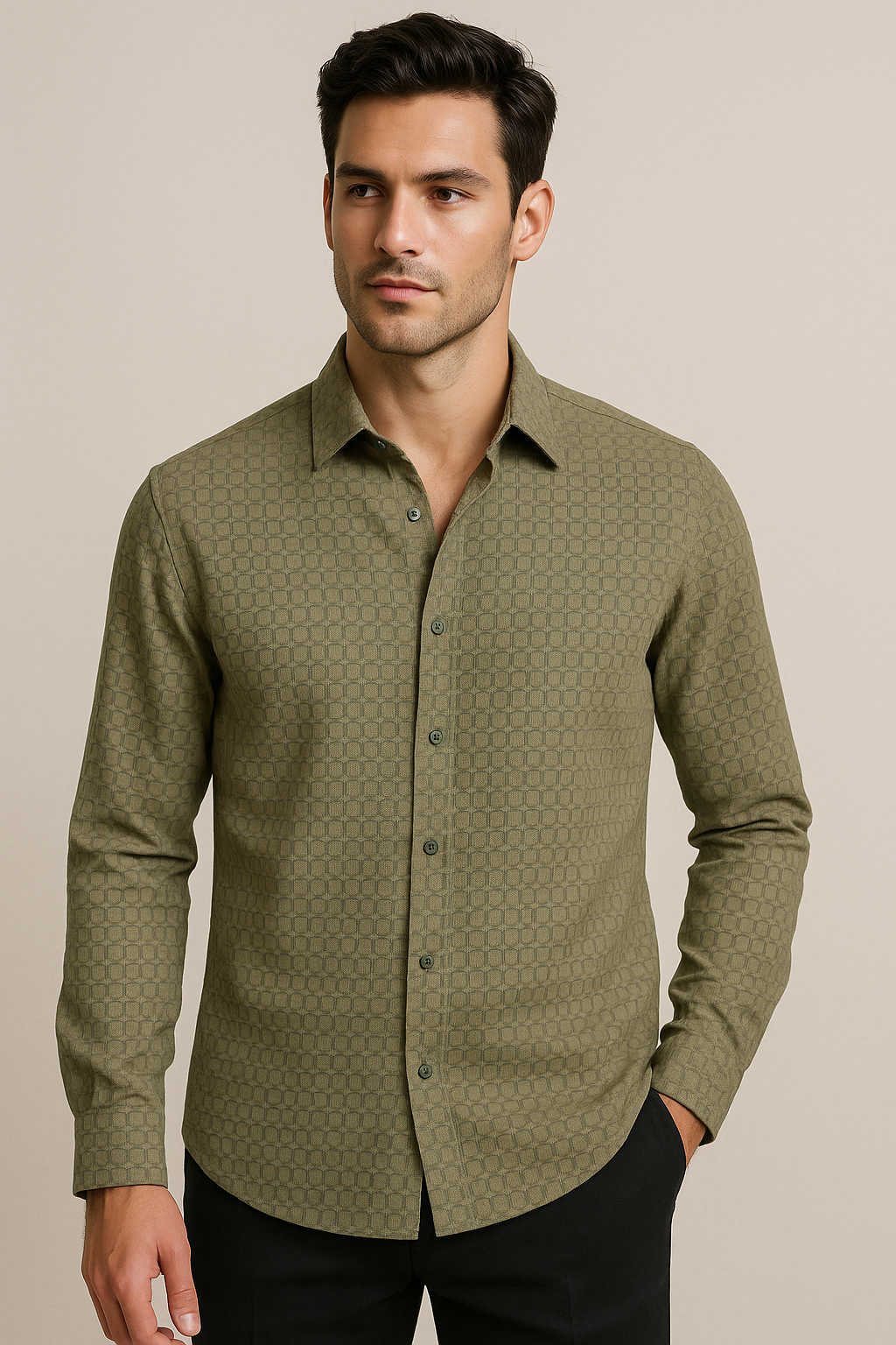 Camisas Para Hombre Jacquard Con Relieve Geométrico B55315 Olivo