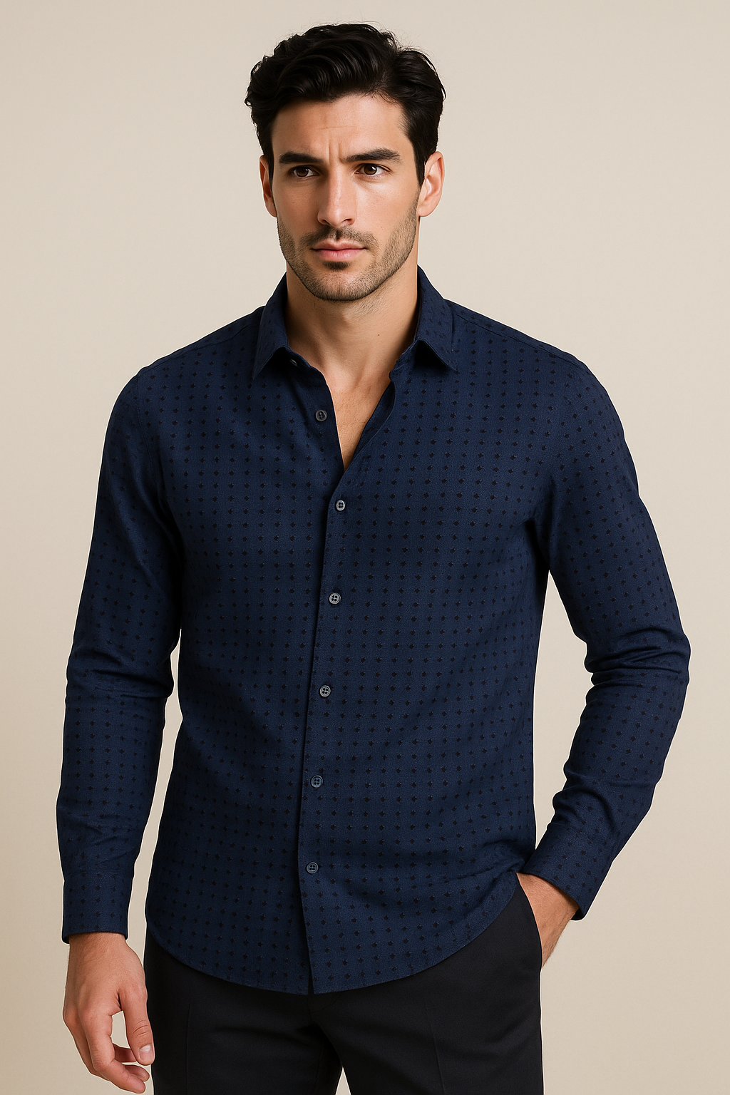Camisas Para Hombre Elegante Tejido Texturizado B55317 Marino