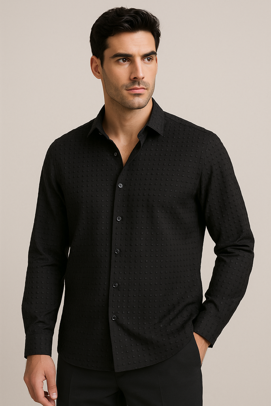 Camisas Para Hombre Elegante Tejido Texturizado B55317 Negro