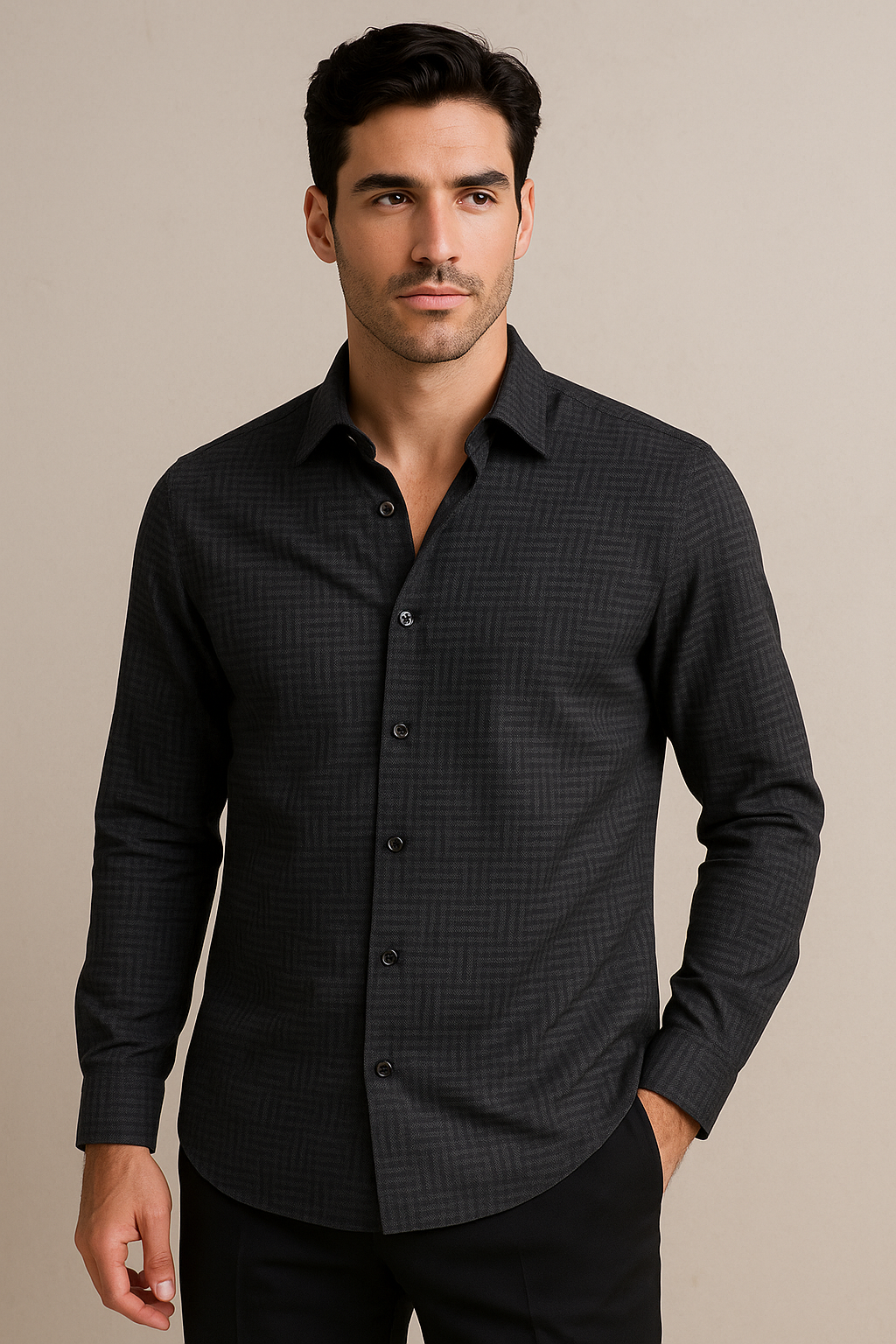Camisas Para Hombre Dobby Satinada B55318 Negro