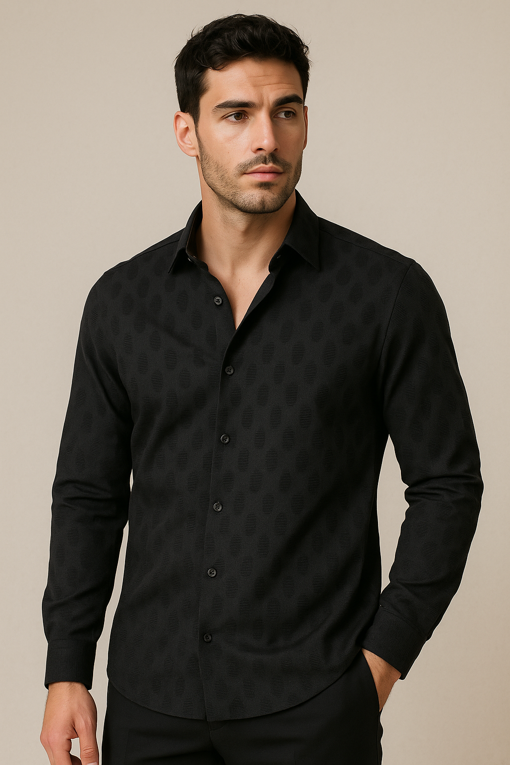 Camisas Para Hombre De Relieves Bordados B55322 Negro