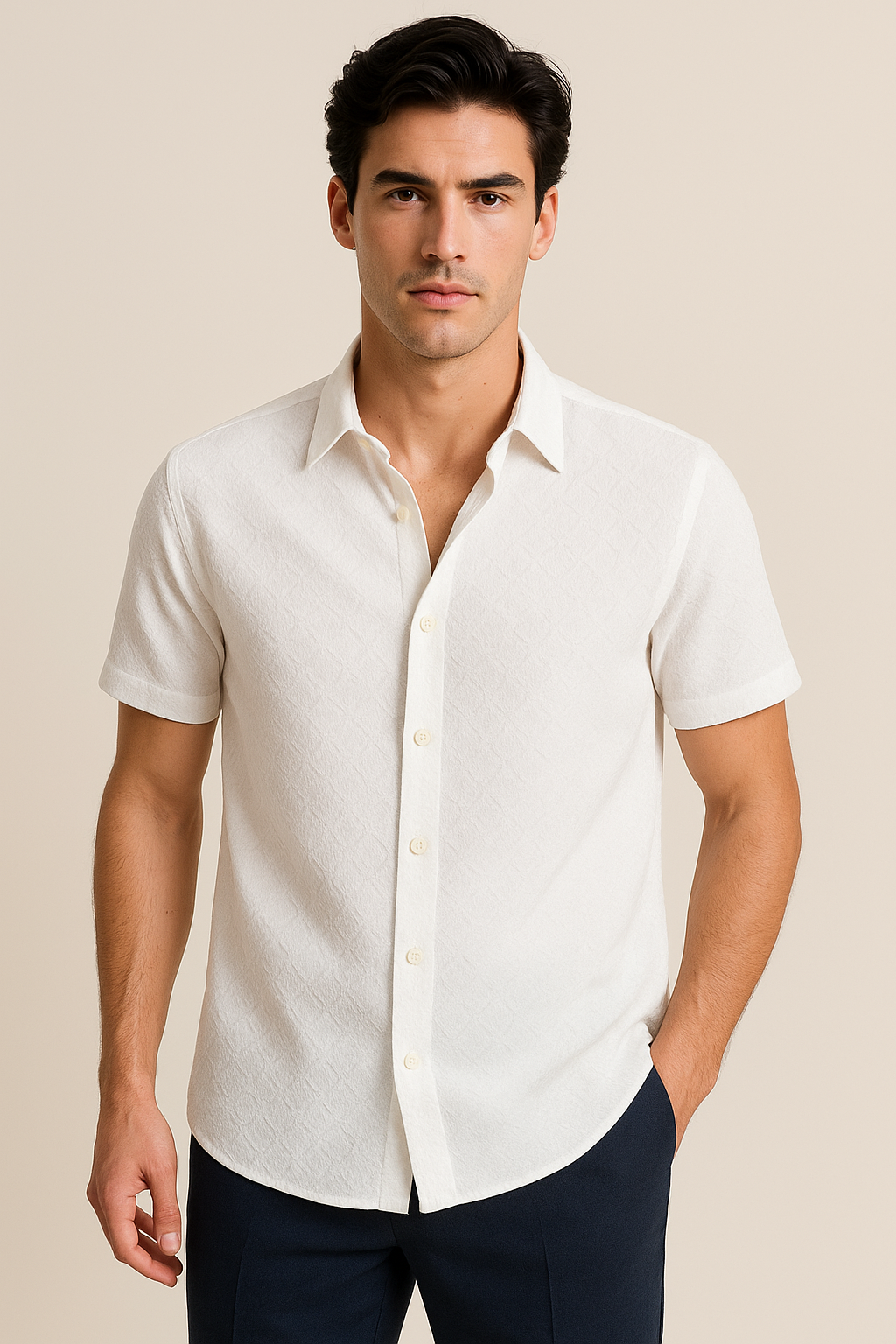 Camisas Para Hombre Textura Jacquard B55355 Blanco