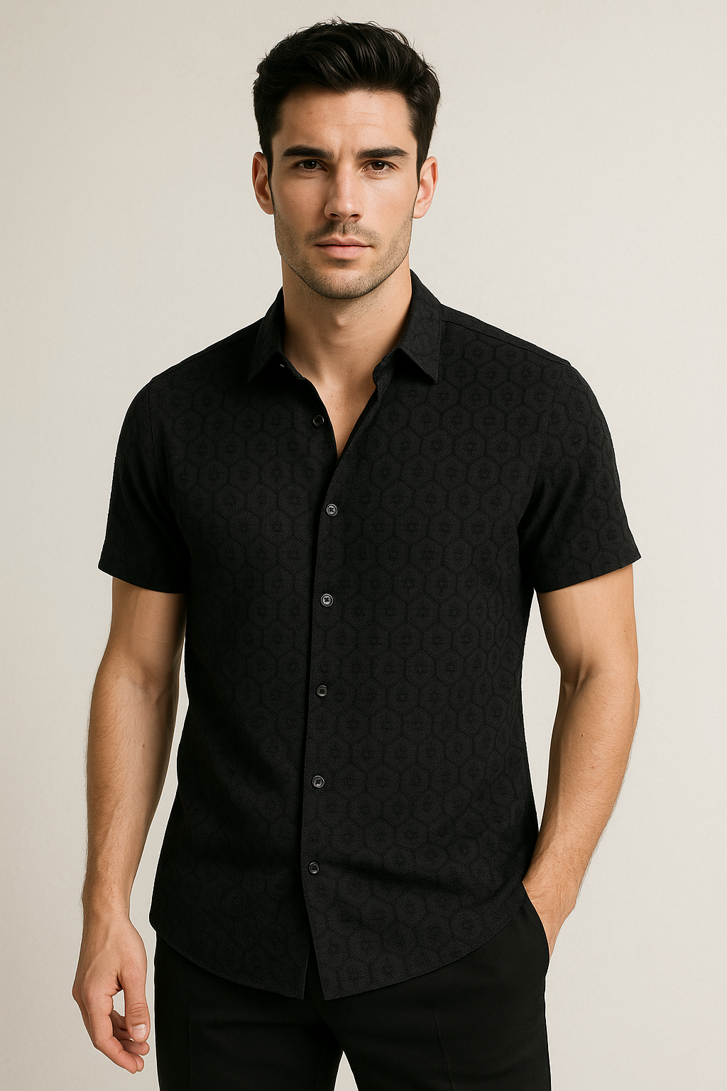 Camisas Para Hombre Textura Jacquard B55355 Negro