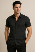 Camisas Para Hombre Estampado Zigzag B55356 Negro
